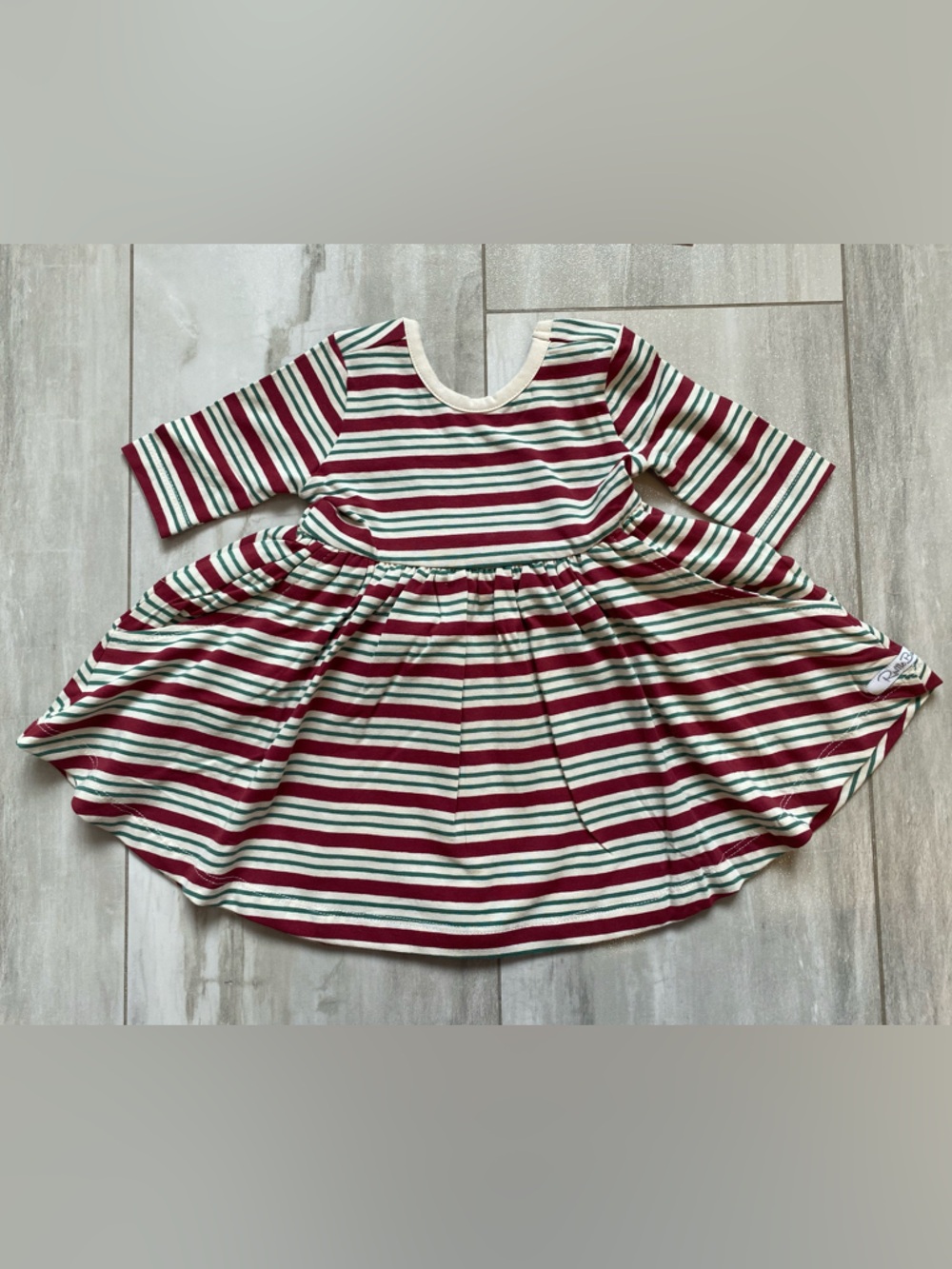 NWT RuffleButts Peppermint Stripe Long Sleeve Bow Twirl Dress Girls 6-12M